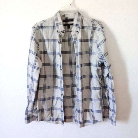 Banana Republic Men's Untucked Flannel Plaid Button Down Shirt Grey size Small - Picture 3 of 12